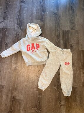 GAP Disney Gray Hoodie and Sweatpants Set with Bright Red Mickey Logo